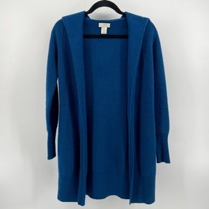 St. Tropez West Womens Cardigan Sweater Blue Teal 100% 2-Ply Cashmere Hood XS